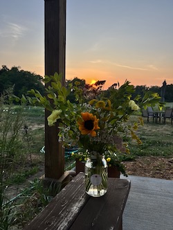 A photo of a buquet of flowers Kaia put together